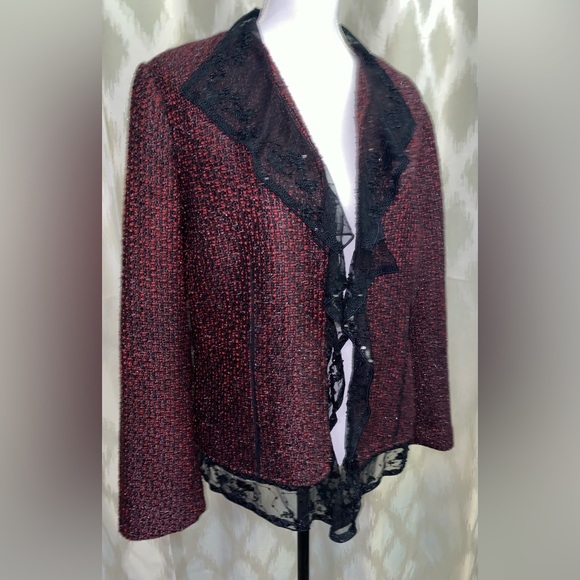 Chico’s Blazer beaded lace ruffle collar tweed Jacket coat - Picture 4 of 9